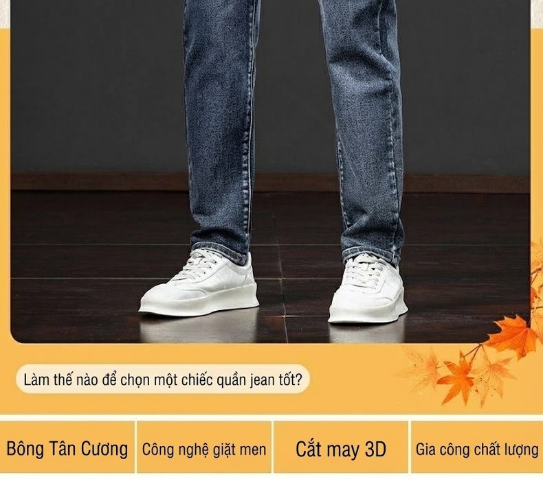 Quần Jean Nam Ống Đứng Lót Lông Dày Dặn Co Giãn Tốt Màu Xanh Dương chi tiết 2