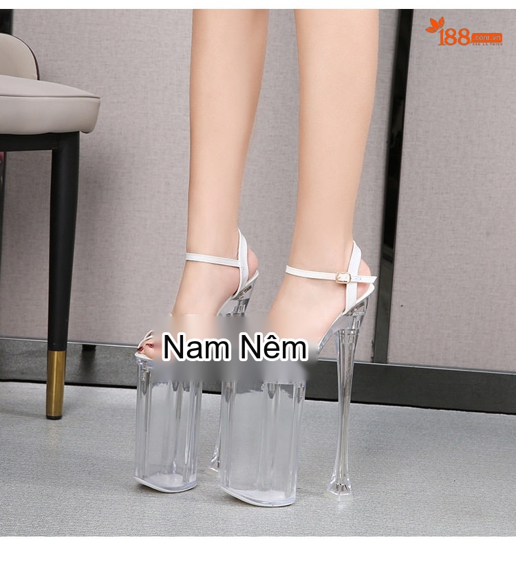 Giày Sandal Cao Gót Nữ Quai Ngang Đính Đá Gót Cao 10cm - 12cm Màu Đen, Đỏ, Hồng, Trắng... chi tiết 13