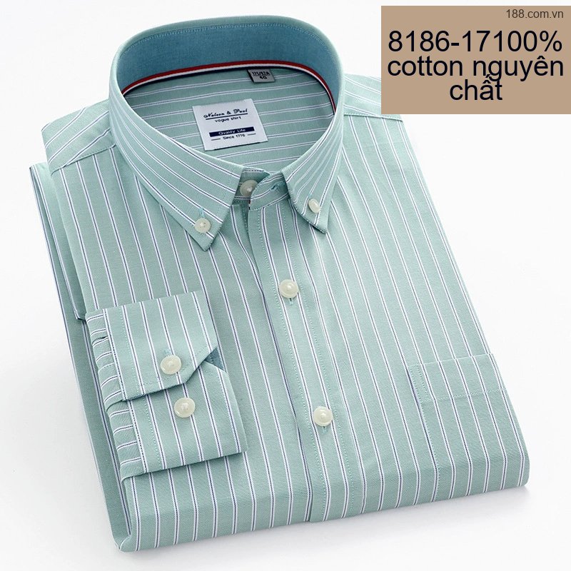 Áo Sơ Mi Nam Tay Dài Cotton Kẻ Sọc Thanh Lịch Phong Cách Công Sở Màu Trắng, Xanh, Đen, Đỏ...