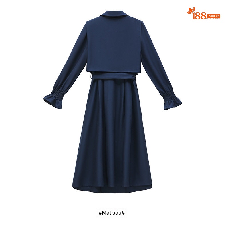 Váy Bộ Nữ Áo Vest Tay Dài Thanh Lịch Phong Cách Hàn Quốc Màu Nâu, Xanh Navy chi tiết 14