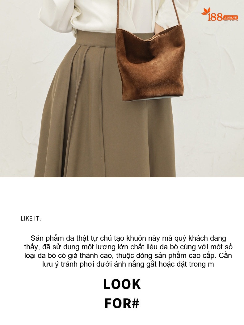 Túi Đeo Chéo Nữ Da Thật Suede Túi Xách Tay Mini Da Bò Mờ Phong Cách Thu Đông Màu Nâu, Đen chi tiết 15