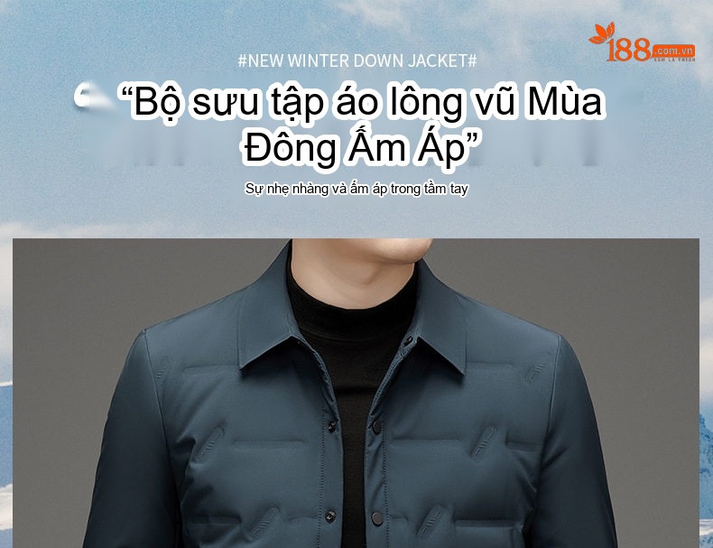 Áo Khoác Phao Nam Cổ Bẻ Dáng Ôm Giữ Ấm Thu Đông Màu Xám, Xanh Navy chi tiết 1