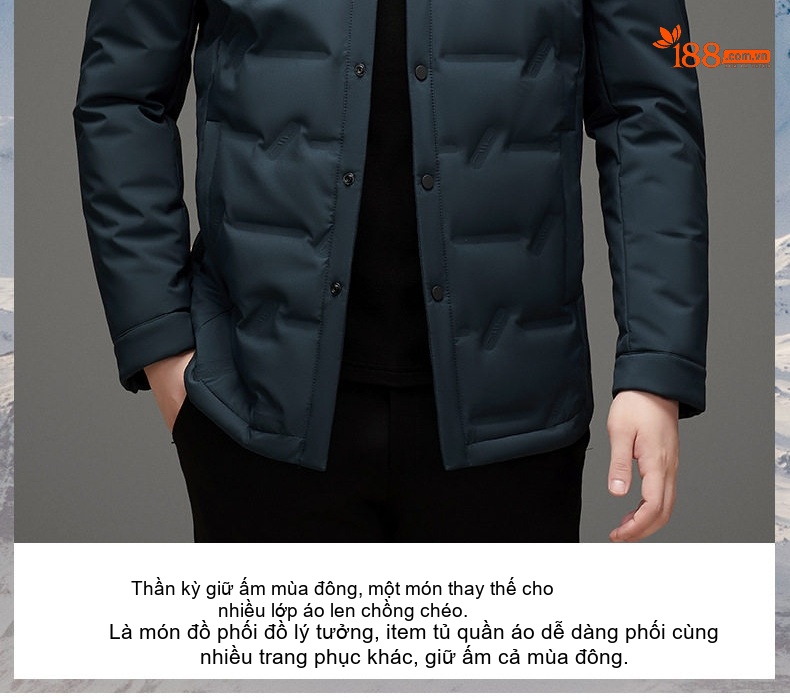 Áo Khoác Phao Nam Cổ Bẻ Dáng Ôm Giữ Ấm Thu Đông Màu Xám, Xanh Navy chi tiết 2