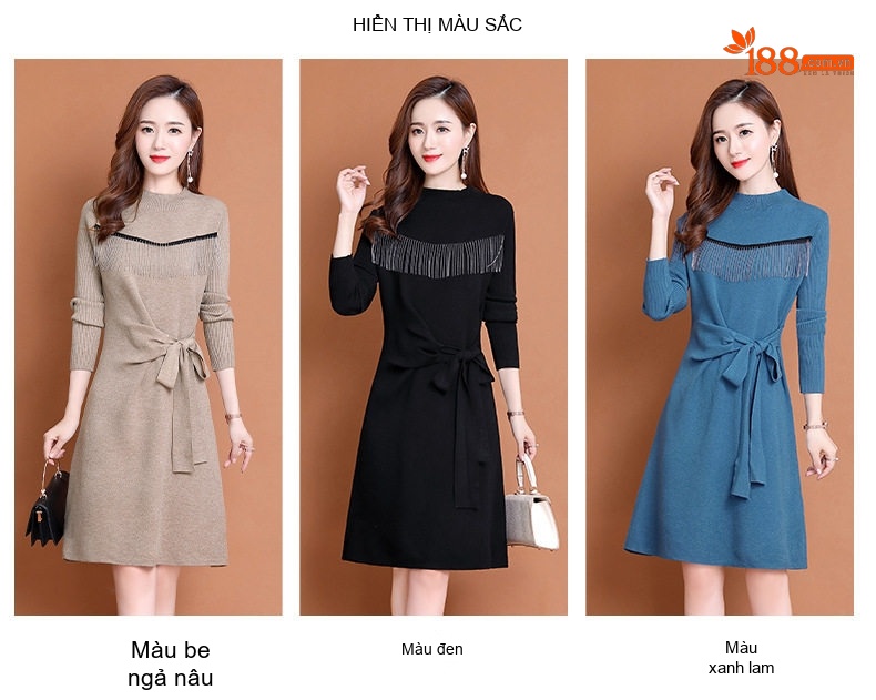Váy Dệt Kim Nữ dáng chữ A Chiết Eo Thanh Lịch Màu Be, Đen, Xanh chi tiết 2