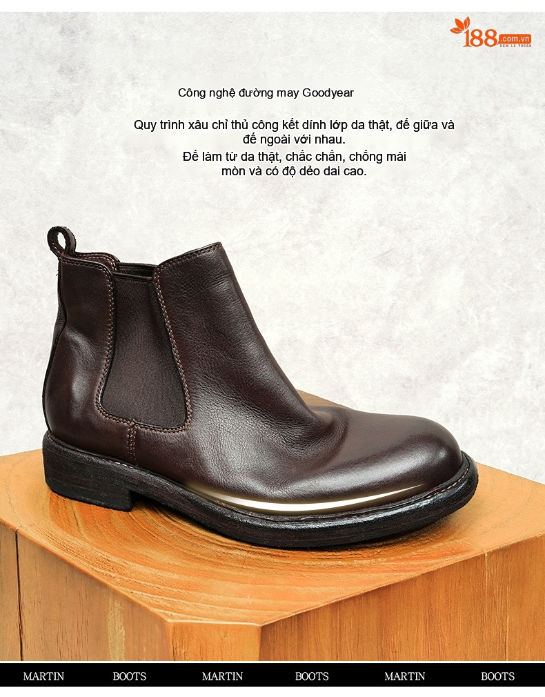 Boot Chelsea Nam Da Mờ Cao Cổ Chiều Cao Đế Khoảng 3cm Màu Đen, Nâu chi tiết 18