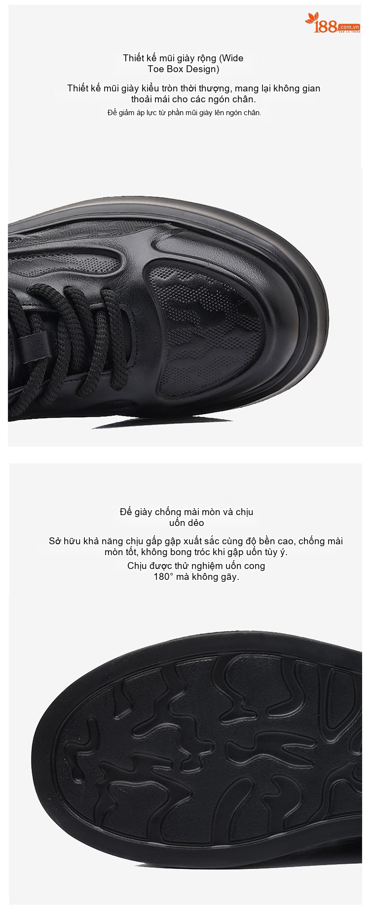 Giày Sneaker Nam Da Bò Mềm Mại Chiều Cao Đế Khoảng 4cm Màu Đen chi tiết 6