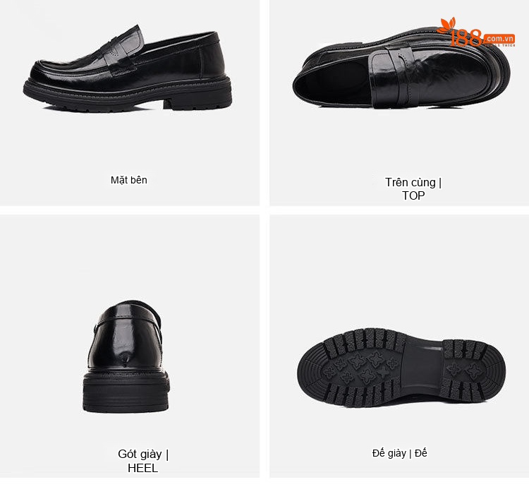 Giày Lười Nam Da Bò Cao Cấp Chiều Cao Đế Khoảng 3cm Màu Đen chi tiết 14