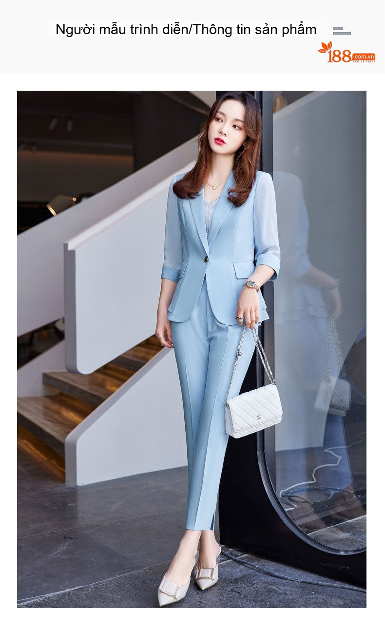 Bộ Vest Nữ Tay Lỡ Mỏng Nhẹ Phong Cách Thanh Lịch Màu Trắng, Xanh, Đen... chi tiết 9