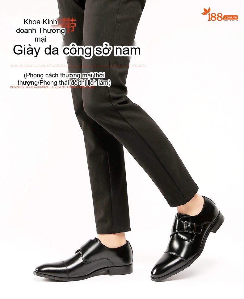 Giày Tây Monk Strap Nam Da Bóng Chiều Cao Đế Khoảng 3cm Màu Đen, Nâu chi tiết 2