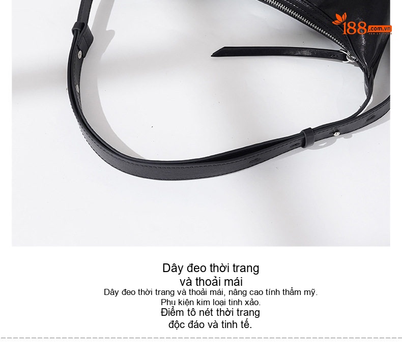 Túi Đeo Chéo Nữ Thiết Kế Tối Giản Phong Cách Vintage Da Bóng Đeo Vai Màu Đen chi tiết 12