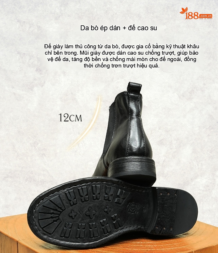Boot Chelsea Nam Da Mờ Cao Cổ Chiều Cao Đế Khoảng 3cm Màu Đen, Nâu chi tiết 6