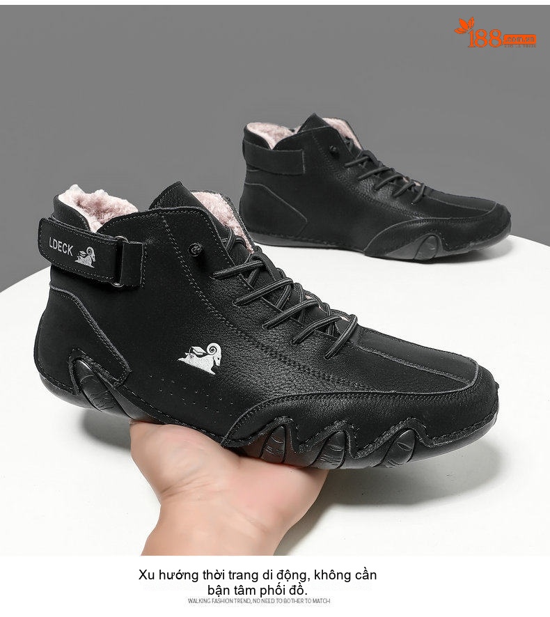 Giày Cao Cổ Nam Giữ Ấm Da Mờ Thể Thao Đế Bệt Chiều Cao Đế Khoảng 3cm Màu Kem, Nâu, Xám chi tiết 18