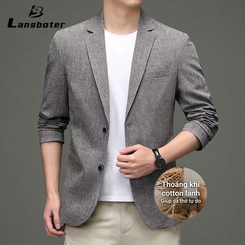 Áo Vest Nam Cotton Linen Mỏng Dáng Ôm Màu Xám