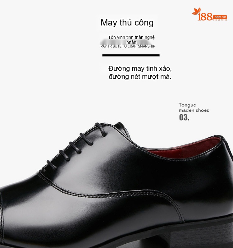 Giày Tây Buộc Dây Nam Da Thật Chiều Cao Đế Khoảng 3cm Màu Đen, Nâu chi tiết 5