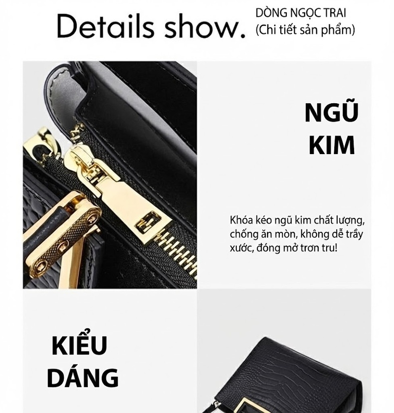 Túi Xách Nữ Da Vân Cá Sấu Quai Xách Tay Dáng Hộp Phong Cách Trung Hoa Màu Đỏ Rượu Vang chi tiết 8