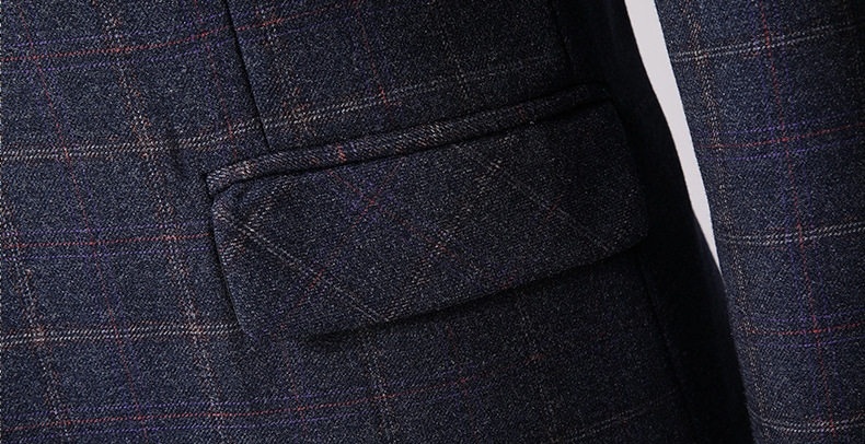 Bộ Vest Nam Kẻ Caro 3 Món Phong Cách Doanh Nhân Trẻ Trung Màu Xám, Xanh Dương chi tiết 17