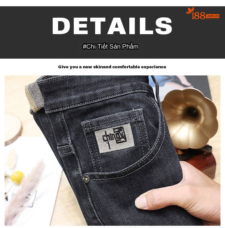 Quần Jean Nam Ống Đứng Slim Fit Co Giãn Thoải Mái Phong Cách Business Casual Màu Xám Đen chi tiết 19