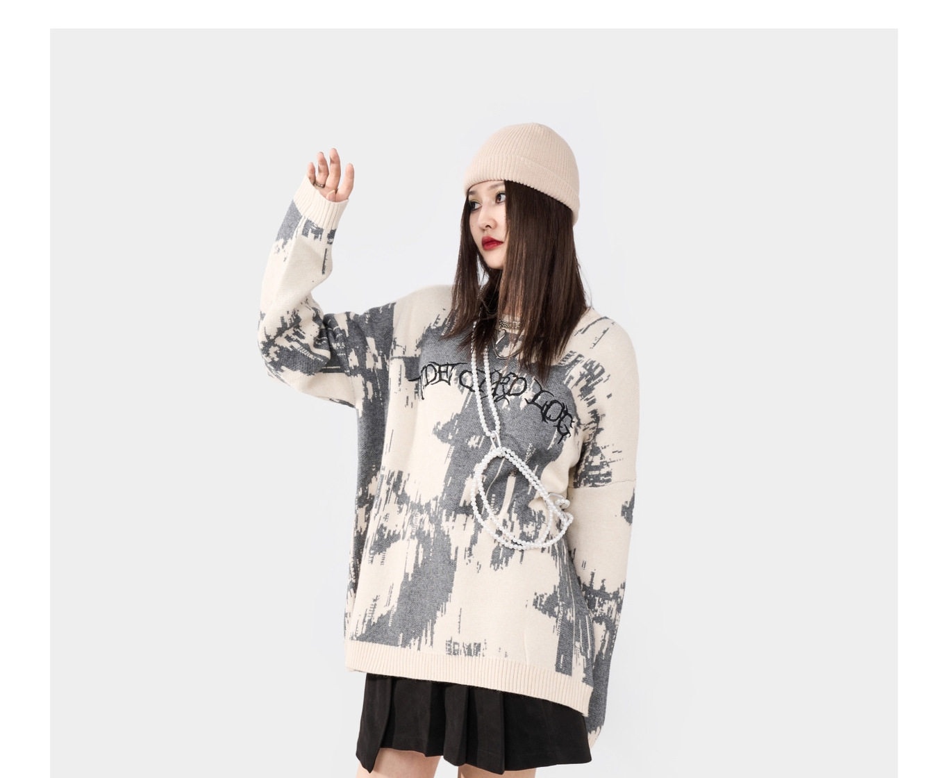 Áo Sweater Nam Nữ Dệt Kim Tay Dài Form Rộng Phong Cách Đường Phố Màu Đen, Kem chi tiết 26