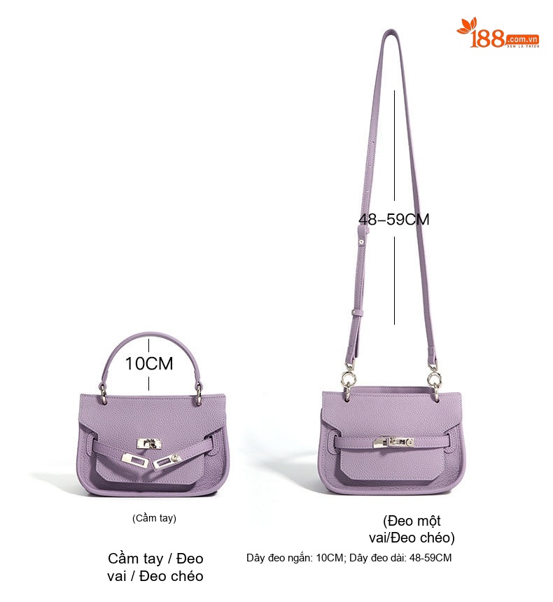 Túi Kelly Mini Da Bò Swift Đeo Vai/Đeo Chéo Màu Kem, Nâu, Tím chi tiết 8