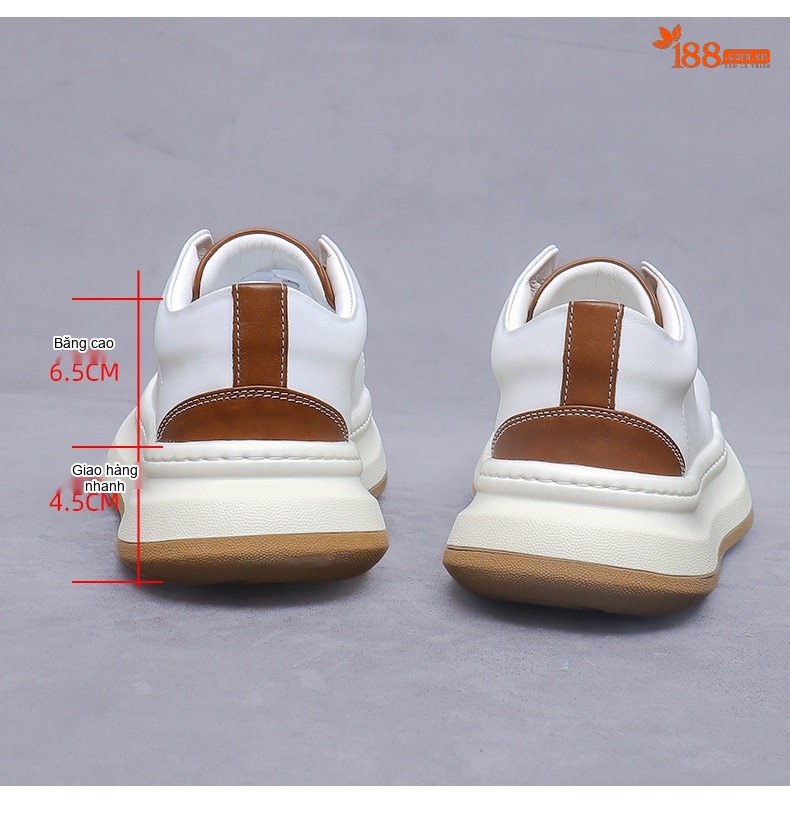 Giày Lười Nam Da Bò Đế Dày Thoáng Khí Chiều Cao Đế Khoảng 4cm Màu Trắng, Nâu chi tiết 14