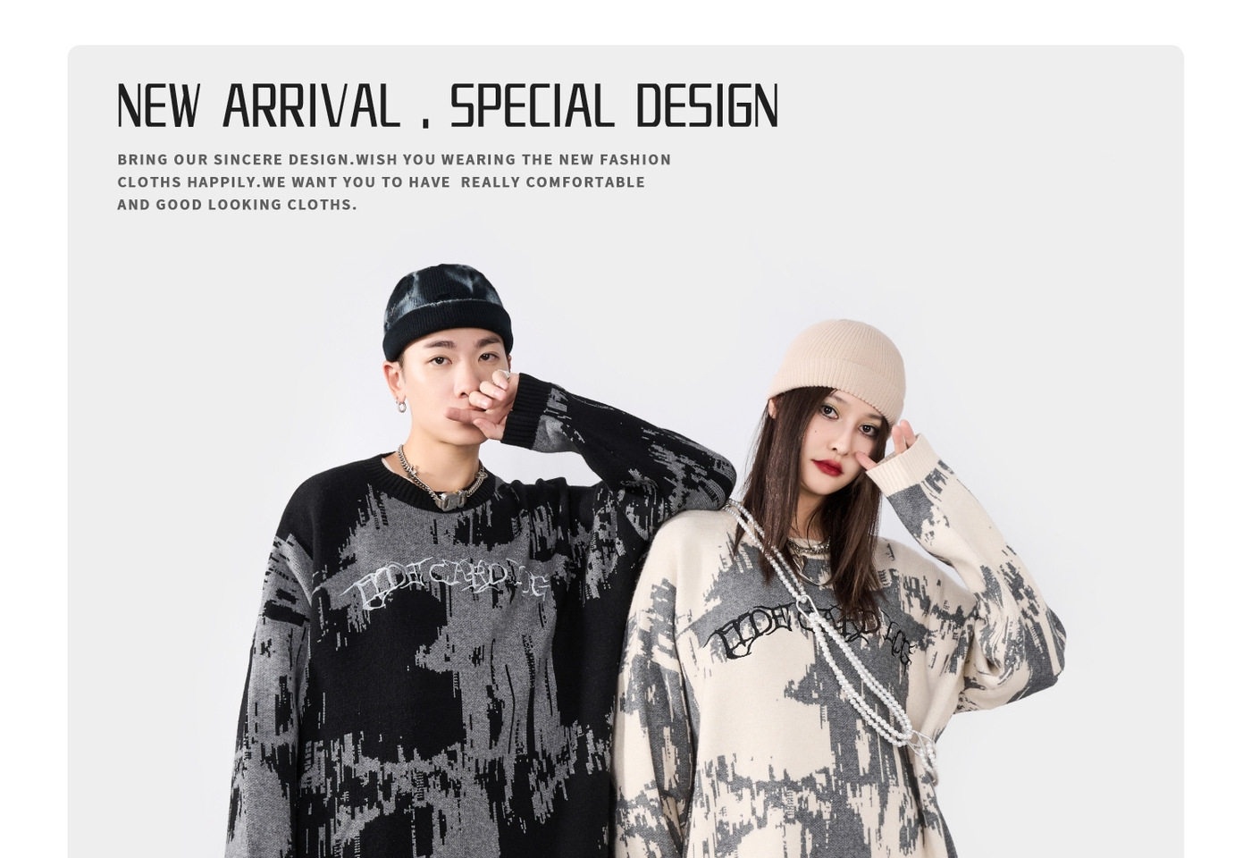 Áo Sweater Nam Nữ Dệt Kim Tay Dài Form Rộng Phong Cách Đường Phố Màu Đen, Kem chi tiết 1
