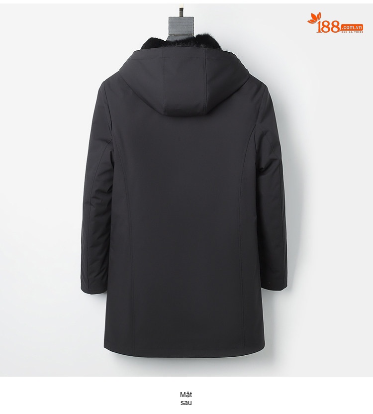 Áo Khoác Parka Nam Dáng Dài Lót Lông Chồn Form Ôm Châu Âu Màu Đen chi tiết 7