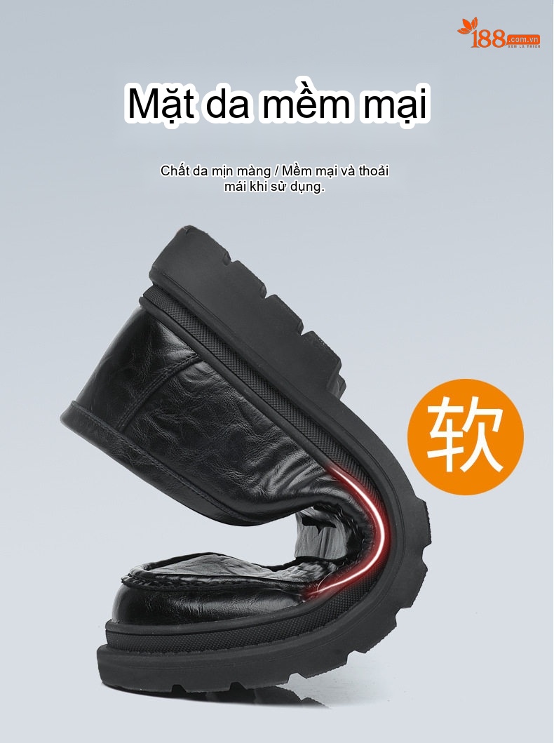 Giày Lười Nam Da Bóng Phong Cách Anh Quốc Chiều Cao Đế Khoảng 3cm Màu Đen, Nâu chi tiết 6