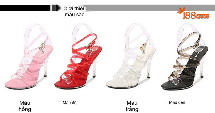 Giày Sandal Cao Gót Nữ Quai Trong Suốt Gót Cao 11cm Màu Đen, Trắng, Đỏ, Hồng... chi tiết 2
