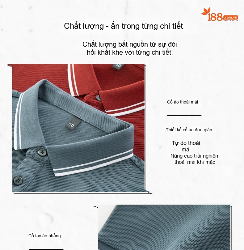 Áo Polo Nam Cổ Bẻ Cotton Mỏng Thoáng Khí Thoải Mái Màu Xám, Trắng, Đỏ chi tiết 12