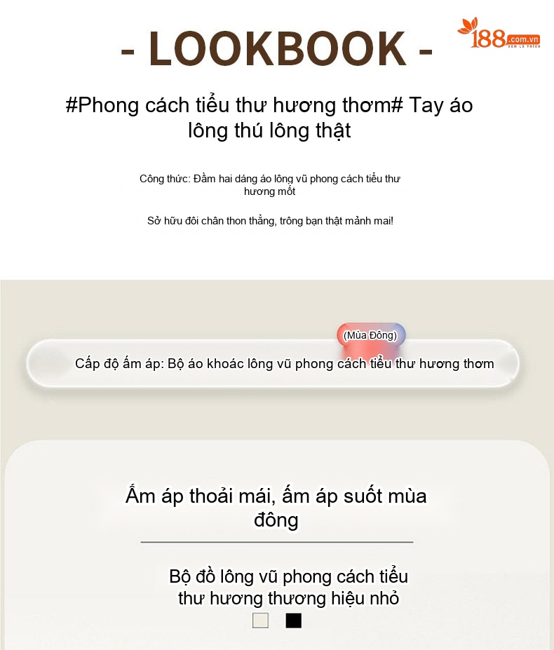 Set Bộ Áo Khoác Lông Cổ Tay và Chân Váy Phong Cách Trung Hoa Màu Trắng, Nâu chi tiết 2