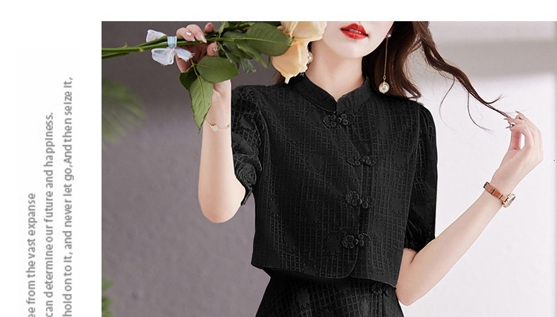 Đầm Bộ Nữ Quốc Phong Trung Hoa Cách Tân, Áo Khoác Lửng Tay Ngắn Và Đầm Hai Dây Thanh Lịch Màu Trắng, Đen chi tiết 19