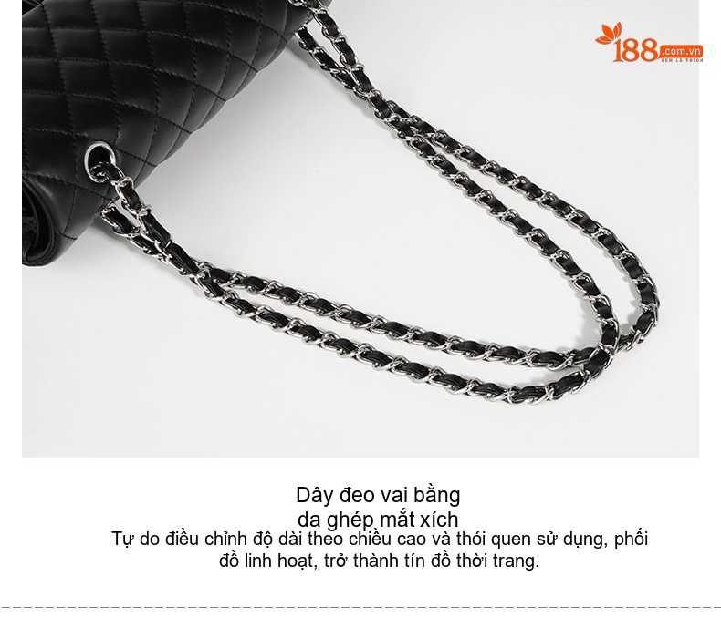 Túi Đeo Vai/Túi Đeo Chéo Nữ Da Cừu Trám Ô Quả Trám Phong Cách Tiểu Thư Màu Đen chi tiết 10