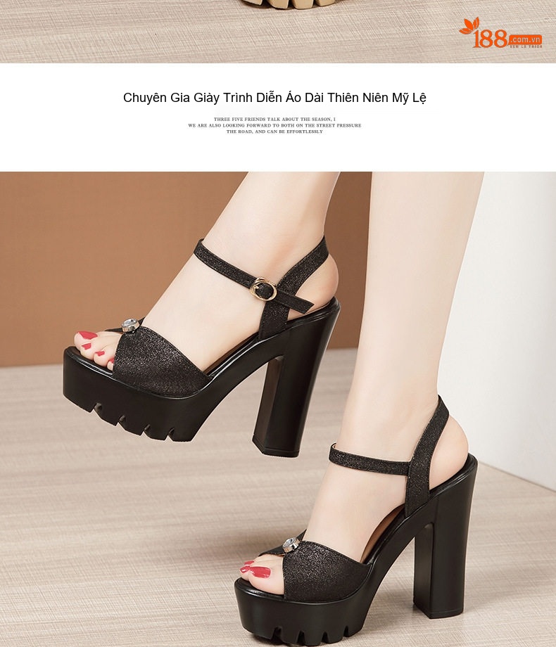 Giày Sandal Cao Gót Nữ Quai Ngang Hở Ngón Gót Cao 13cm Màu Bạc, Vàng, Đen chi tiết 12