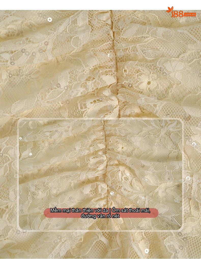 Đầm Ôm Body Nữ Lưới Đính Đá Tay Dài Phong Cách Ngọt Ngào Màu Trắng, Đen chi tiết 3