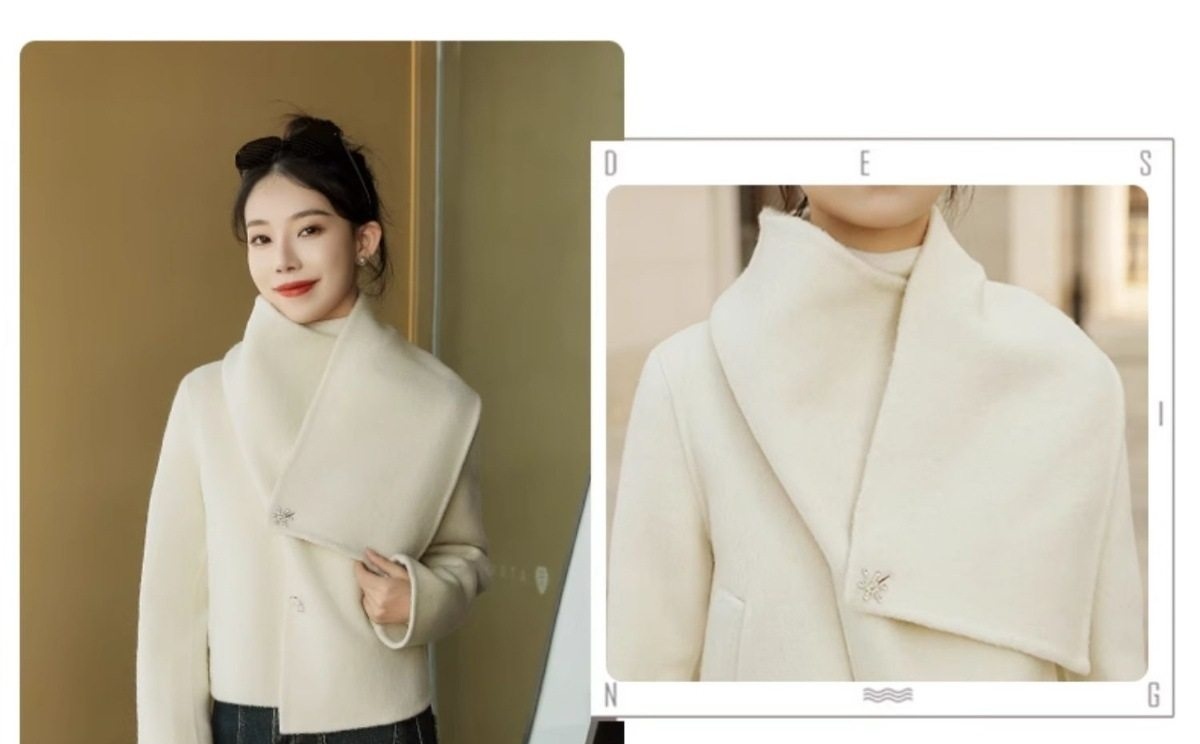 Áo Khoác Nữ Tiểu Hương Phong Lông Cừu Áo Dạ Ngắn Hai Mặt Màu Trắng, Đen chi tiết 10