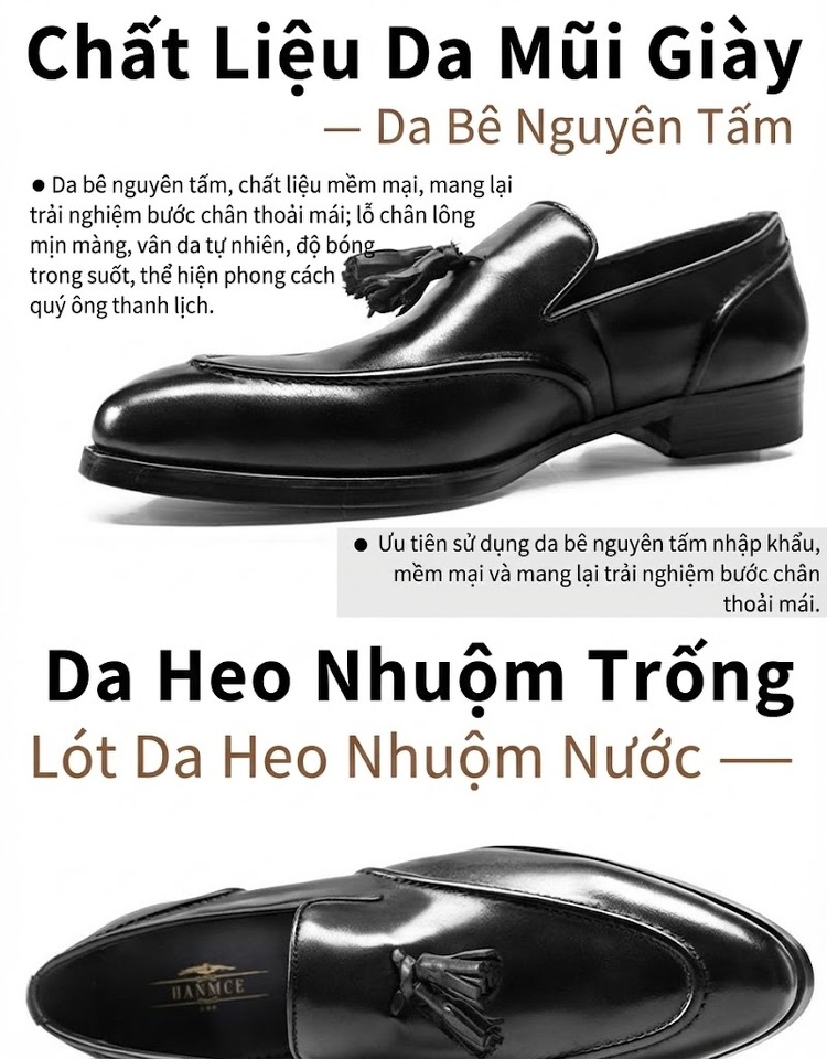 Giày Lười Nam Da Bóng Mũi Nhọn Chiều Cao Đế Khoảng 3cm Màu Nâu, Đen chi tiết 4