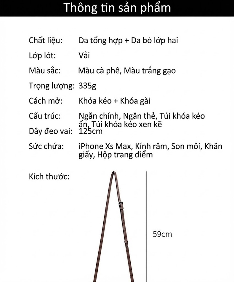 Túi Đeo Vai Nữ Da Bóng Thời Trang Công Sở Màu Nâu chi tiết 1