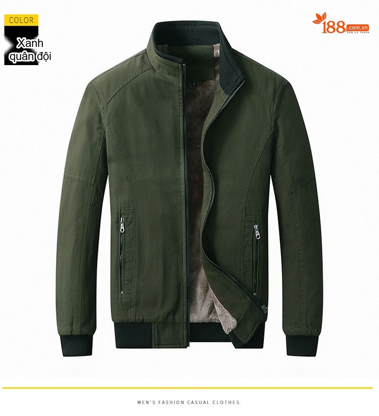 Áo Khoác Nam Dáng Bomber Lót Lông Dày Dặn Phong Cách Hàn Quốc Màu Xanh, Đen, Đỏ... chi tiết 12