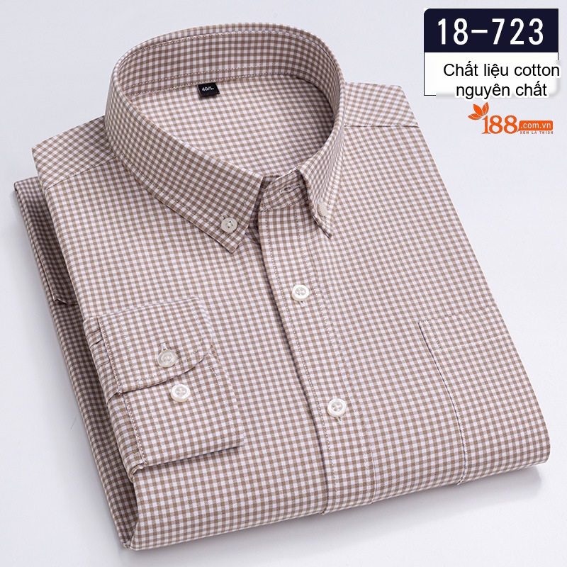 Áo Sơ Mi Nam Cotton Dài Tay Kẻ Caro Thời Trang Công Sở Thoải Mái Màu Đỏ, Xanh, Xám, Be...