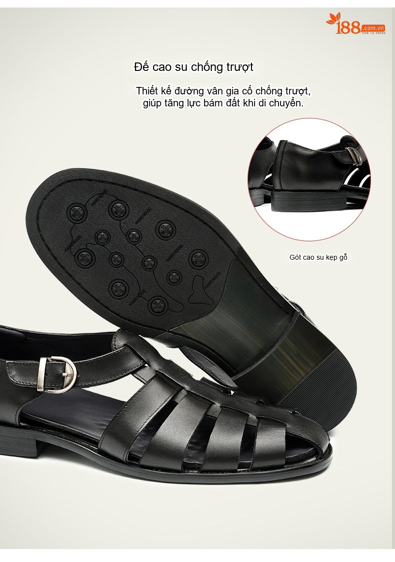 Sandal Rọ Nam Da Bò Quai Khóa Chiều Cao Đế Khoảng 2cm Màu Nâu, Đen chi tiết 9