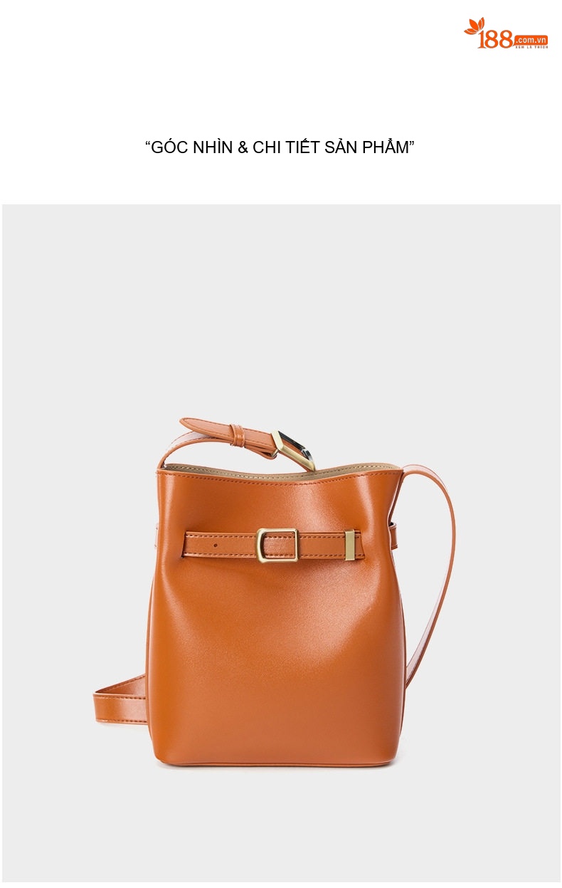 Túi Đeo Vai Nữ Da Thật Dáng Bucket Vintage Màu Nâu, Trắng chi tiết 25