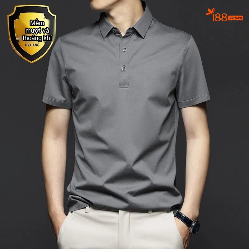 Áo Polo Nam Ngắn Tay Modal Lụa Băng Cao Cấp Cổ Bẻ Phong Cách Doanh Nhân Màu Đen, Xám