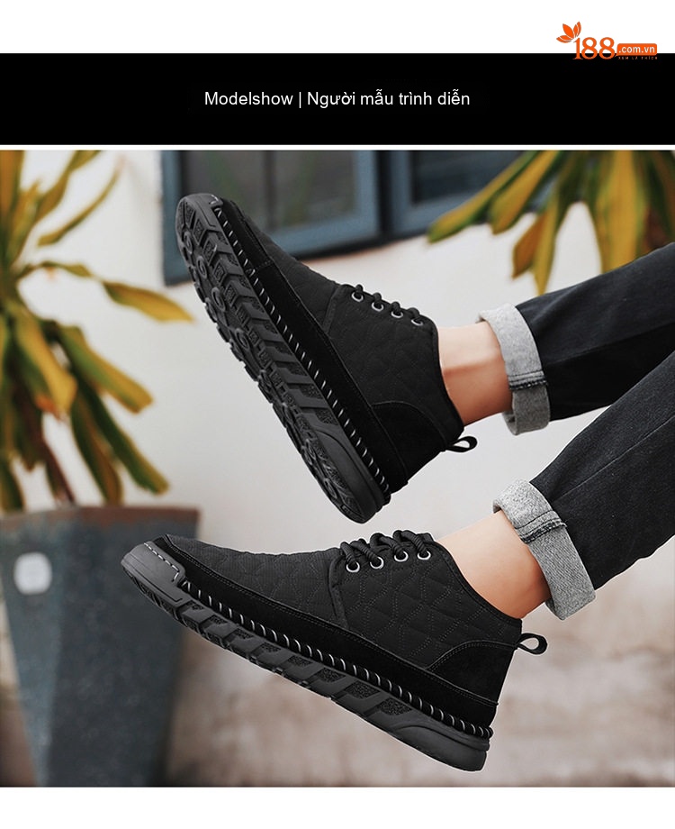 Giày Boot Nam Cổ Cao Vải Dệt Lót Lông Chiều Cao Đế Khoảng 3cm Màu Đen, Xám, Xanh... chi tiết 10