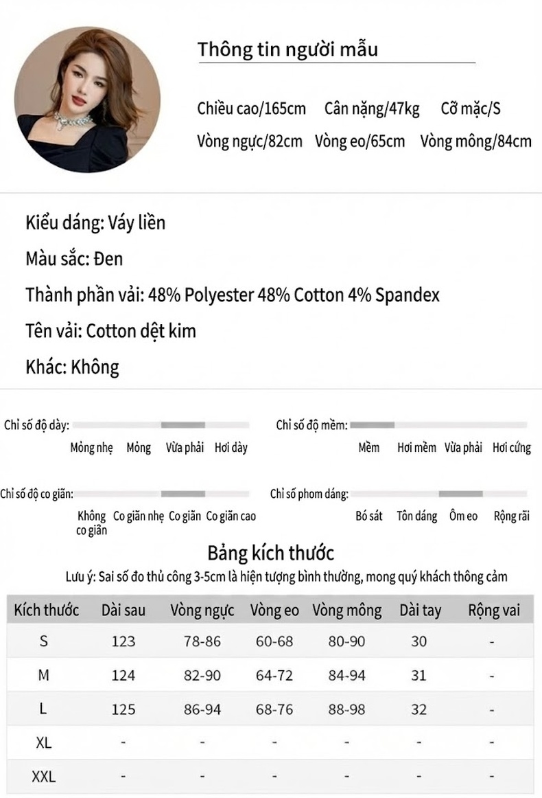 Váy Đầm Ôm Body Nữ Cổ chữ Vuông Tay Phồng Dáng Dài Xẻ Tà Màu Đen chi tiết 2