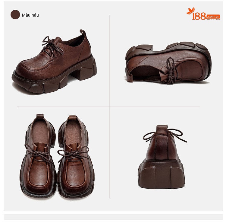 Giày Oxford Nữ Da Bò Đế Bánh Mì Chiều Cao Đế Khoảng 6cm Màu Đen, Nâu chi tiết 14