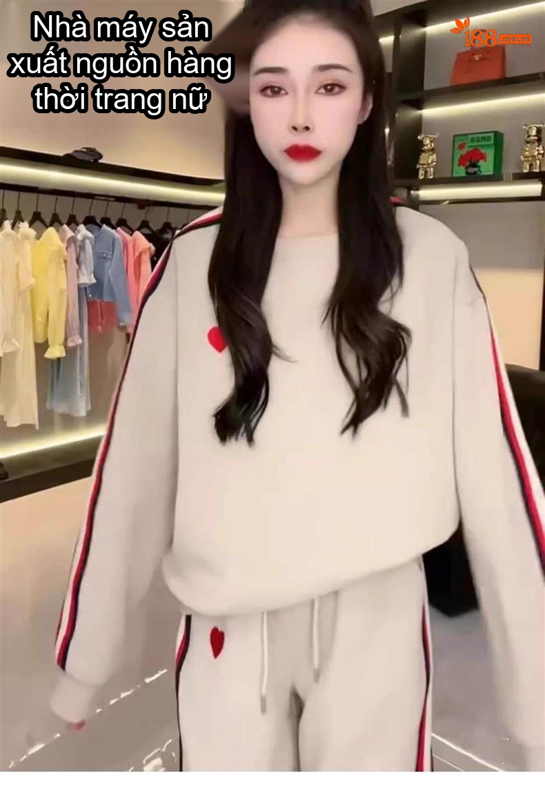 Bộ đồ nữ thu đông áo hoodie quần dài thêu hình tim phong cách thể thao chi tiết 13