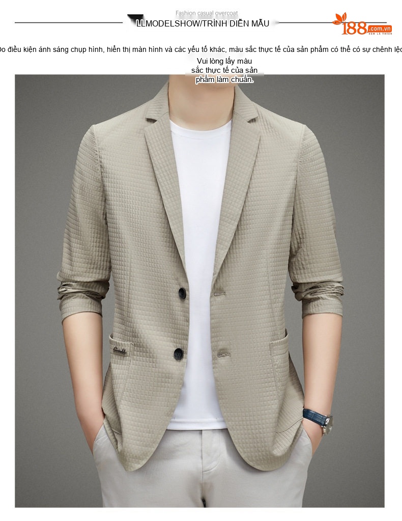 Áo Khoác Blazer Nam Mỏng Nhẹ Chống Nắng Thoáng Khí Phong Cách Hàn Quốc Màu Be, Xám, Đen, Trắng chi tiết 6