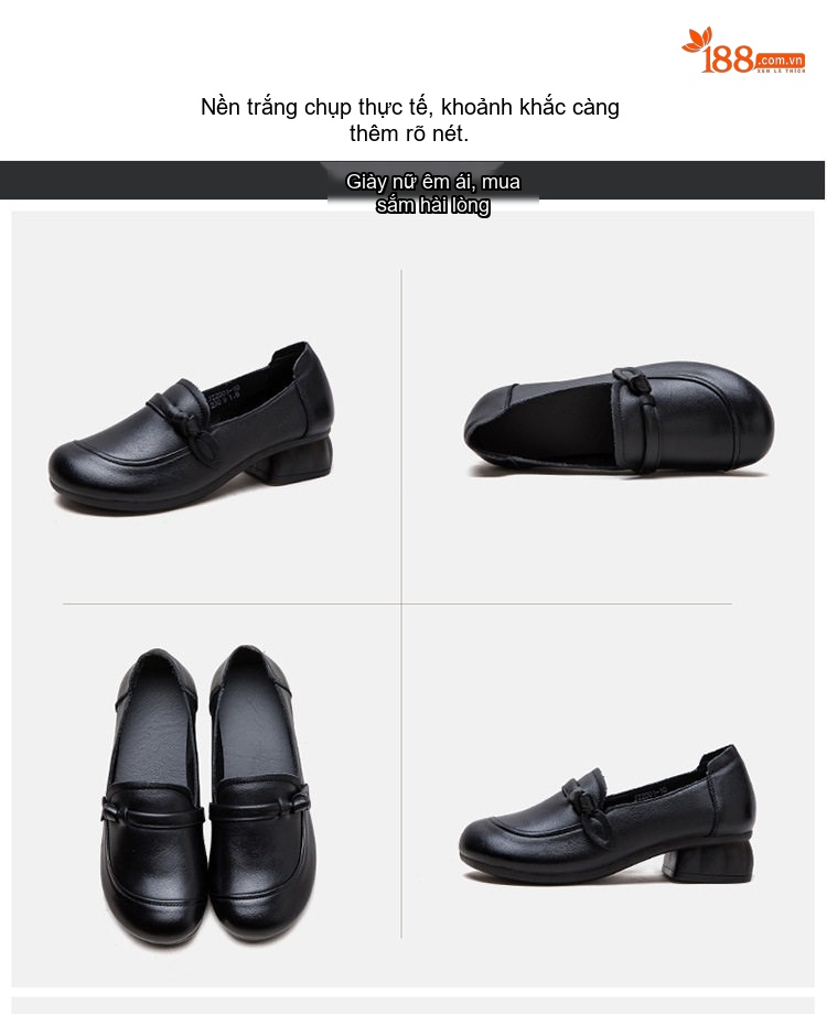 Giày Búp Bê Nữ Da Bò Chiều Cao Đế Khoảng 3cm Màu Đen, Nâu chi tiết 16