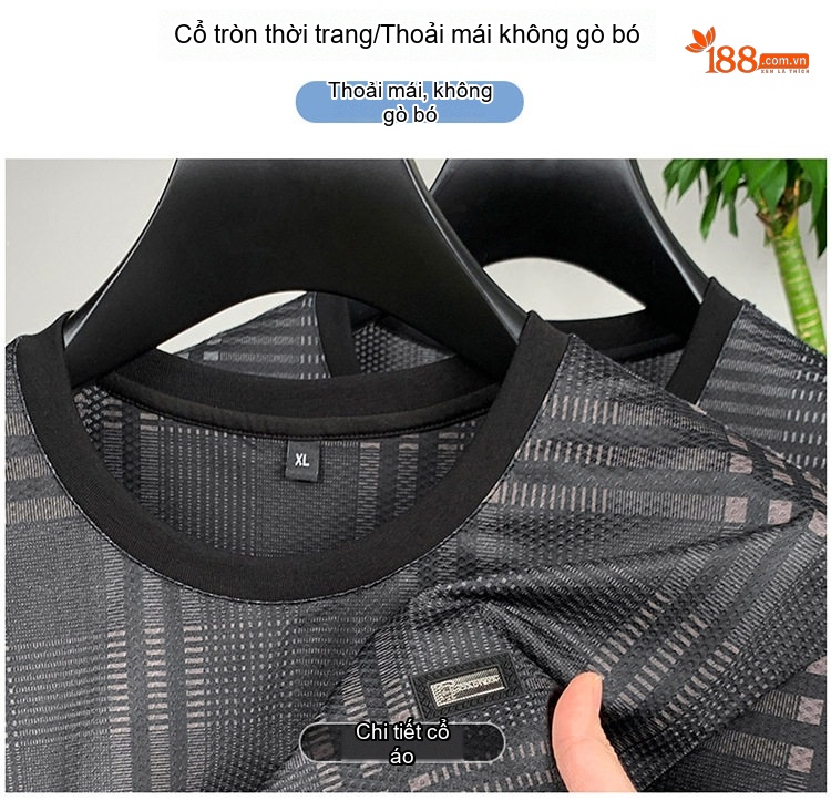 Áo Thun Tay Ngắn Nam Họa Tiết Caro Thoáng Khí Mỏng Nhẹ Màu Đen, Xám chi tiết 5