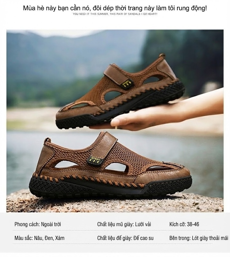 Sandal rọ nam lưới thoáng khí đế cao 3 cm chi tiết 3